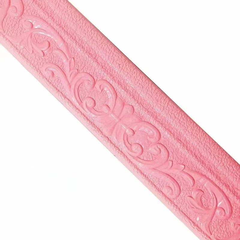 Pink 3D foam wall trim border sticker with ornate scroll design for skirting line decor