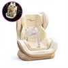 A beige car seat accessory featuring a storage clip and a Labubu-inspired plush toy.