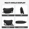 Multi-angle display showing the front, side, back side, and bottom surface of a black practical chest bag.