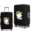 Black elastic suitcase protective cover featuring a beautiful floral design with white and yellow flowers