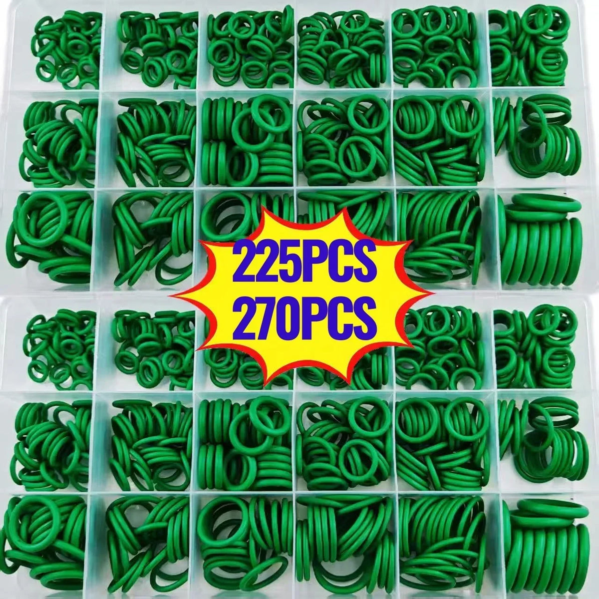 Assortment kit of green rubber O-ring gaskets for automotive air conditioning components