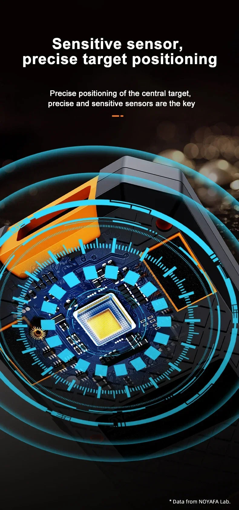 Close-up view of a multi-function wall scanner with a laser distance meter showing precise target positioning.