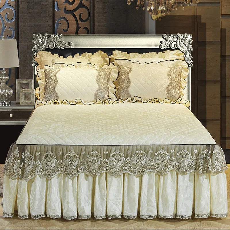 Lace Bed Skirt Set with Matching Pillowcases