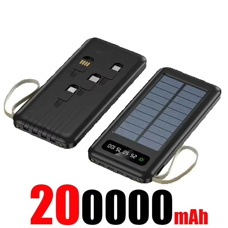 Solar Power Bank with Built-in Cables and Flashlight