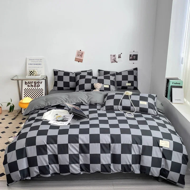 Black and White Plaid Duvet Cover Set with Pillowcases