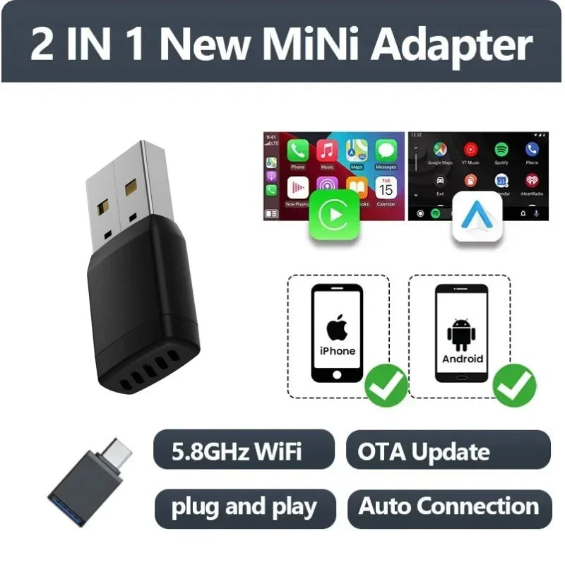 Universal Car Adapter for Wireless CarPlay and Android Auto