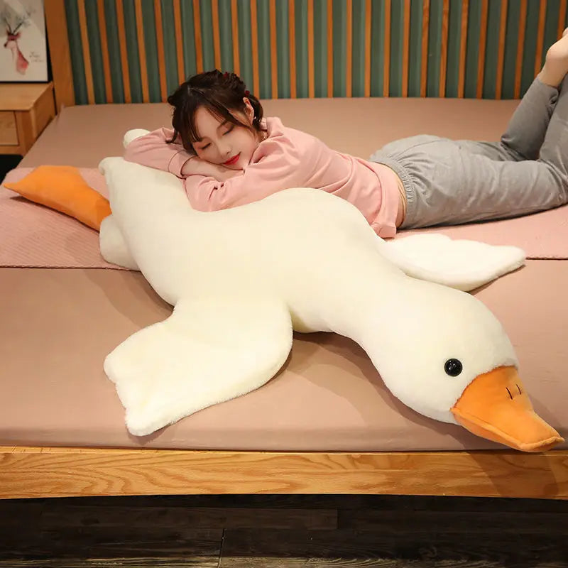 Oversized White Goose Plush Toy & Sofa Cushion