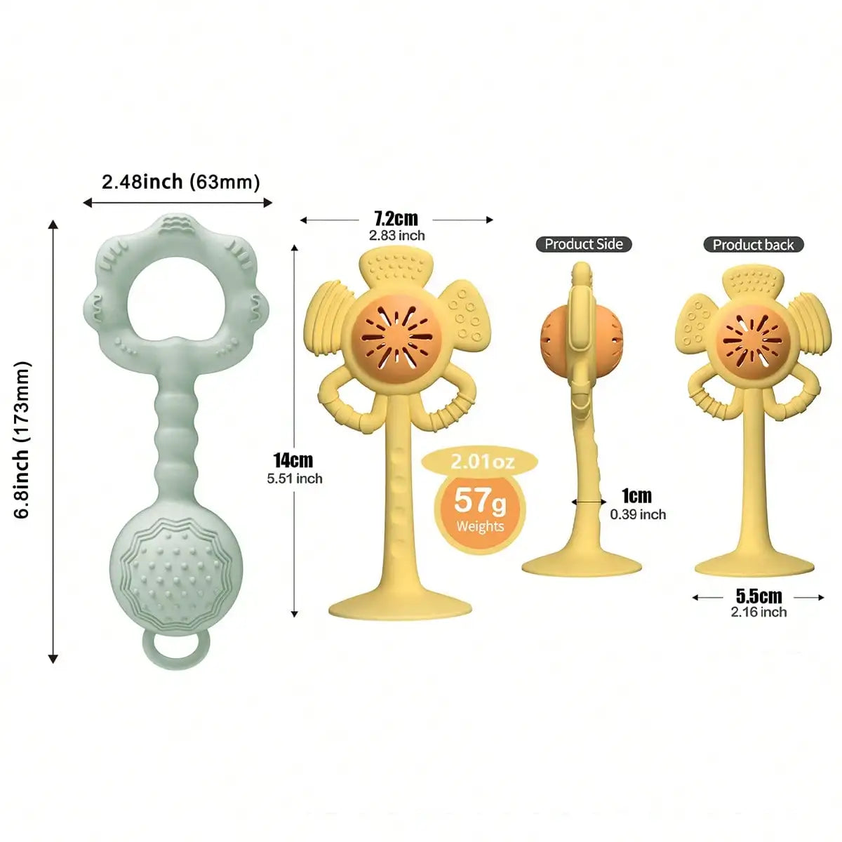 Silicone Baby Rattle and Teether Set with Suction Base