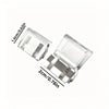 Clear plastic pant hem clips with silver metal grips for keeping trousers off the floor