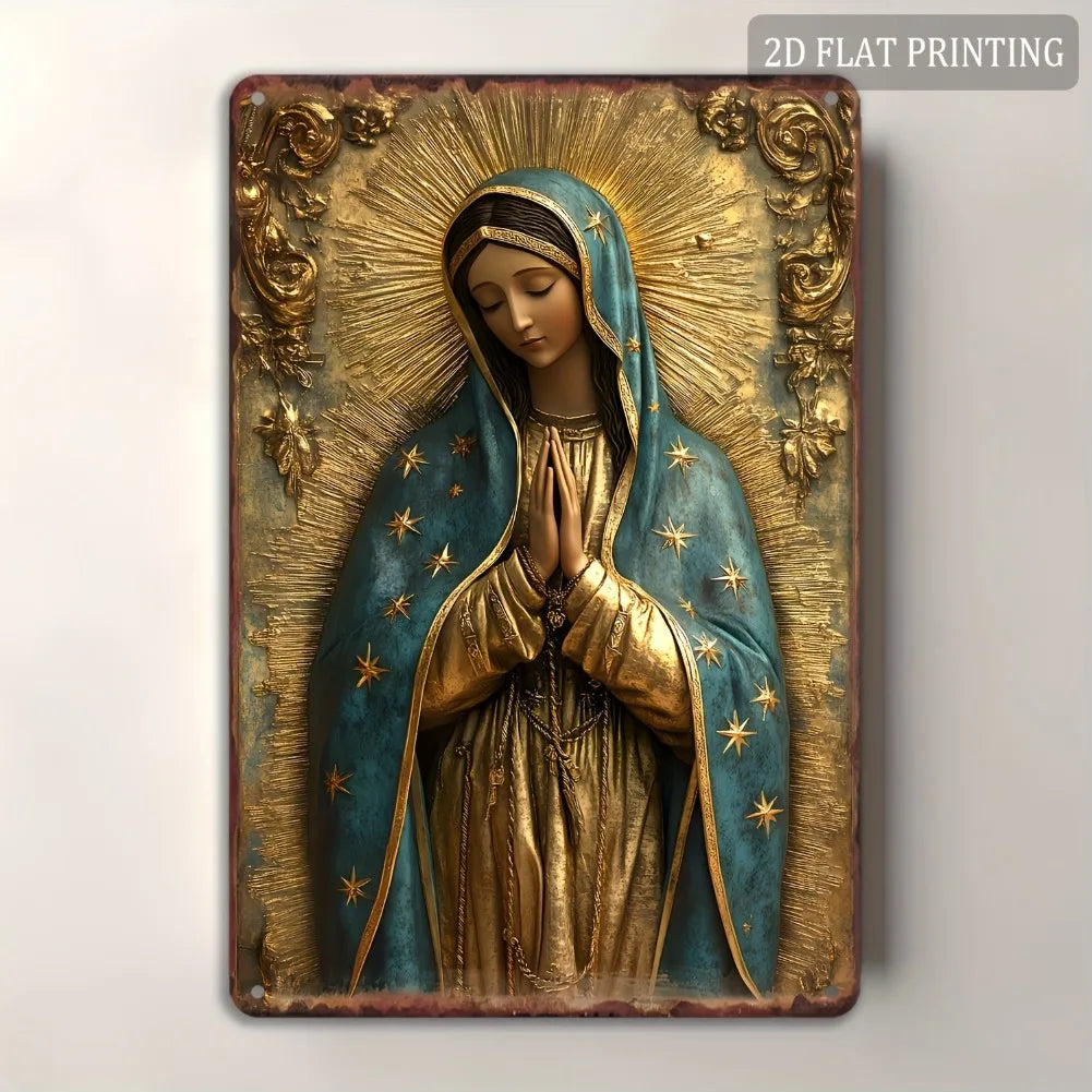 Vintage Aluminum Wall Art – Our Lady of Guadalupe Retro Sign