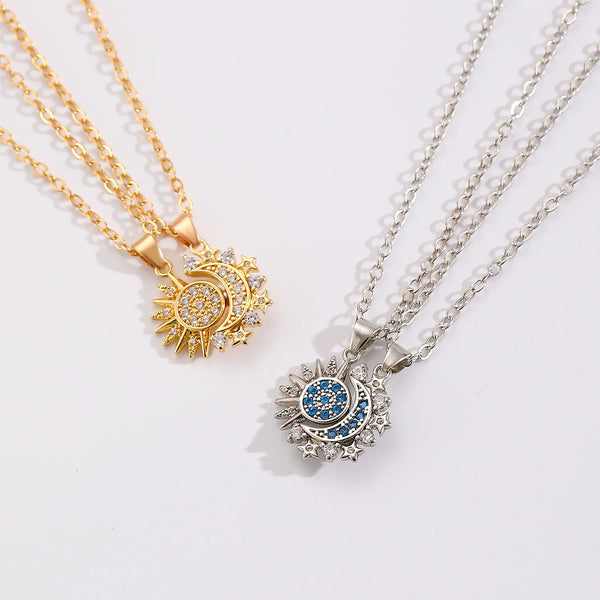 Copper Sun & Moon Magnetic Pendant Necklace