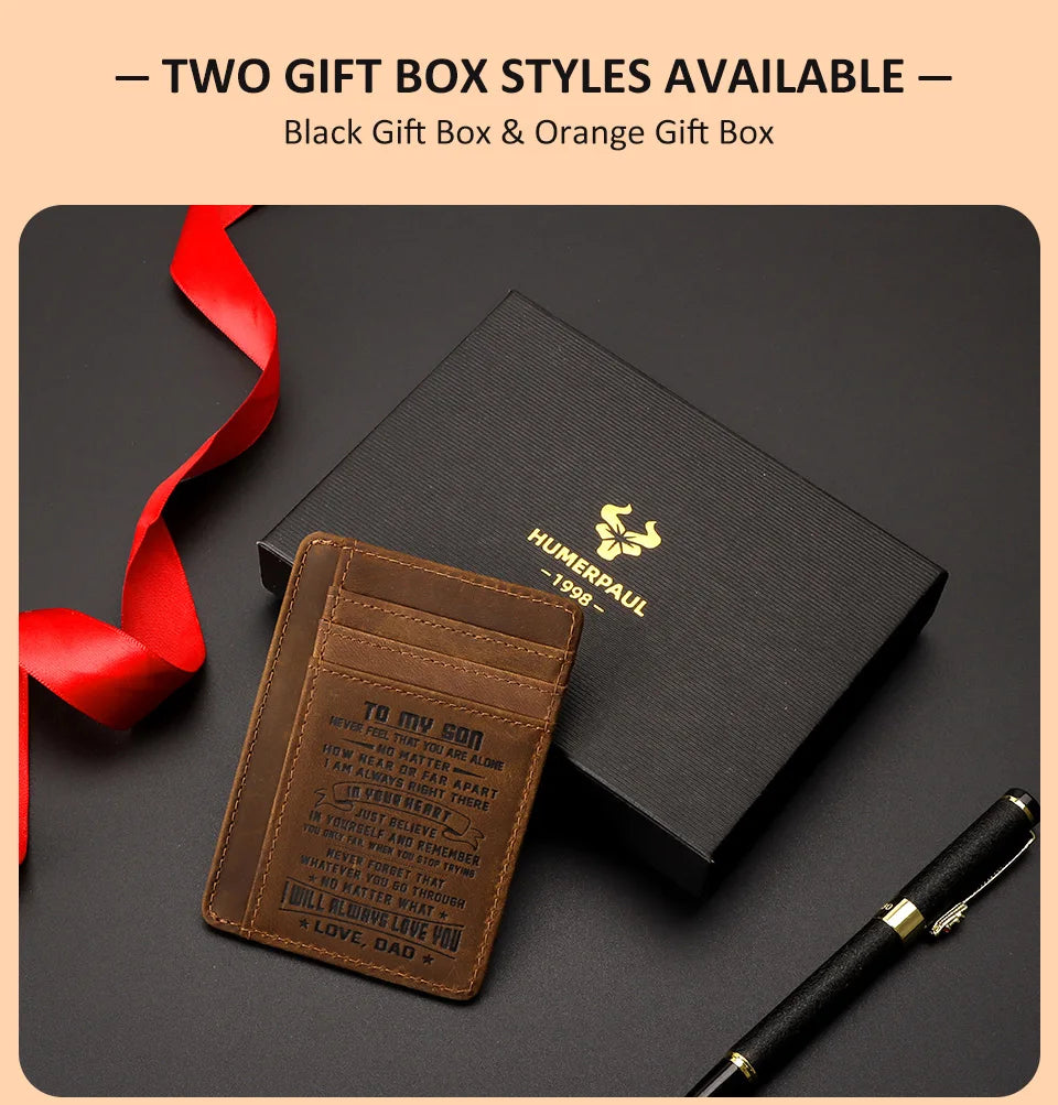Genuine Leather Slim Card Wallet for Men – Personalized Gift from Dad