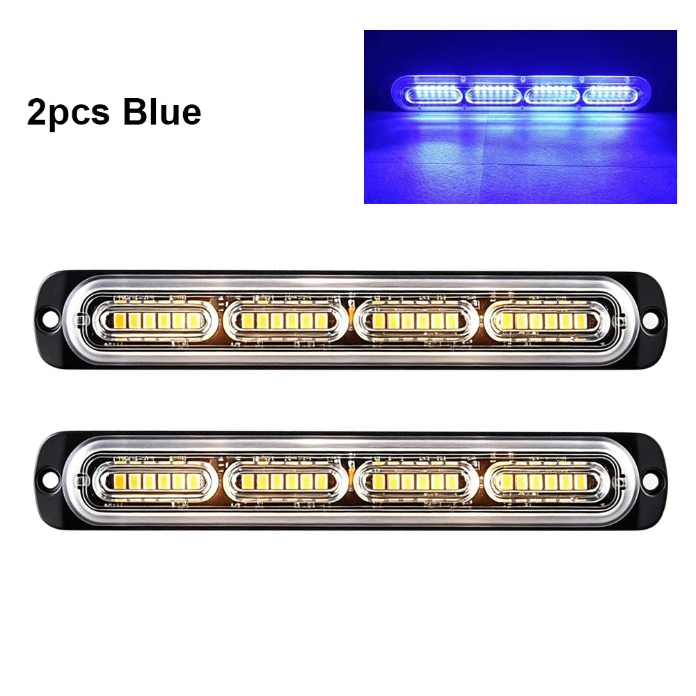 Two blue LED light bars for warning applications shown against a dark background.