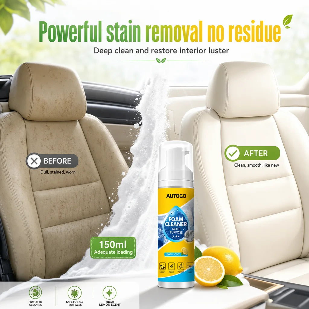 Multi-Purpose No-Rinse Foam Cleaner for Car Interiors & Home Surfaces