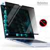 A laptop displaying a magnetic privacy screen protector on the display surface.