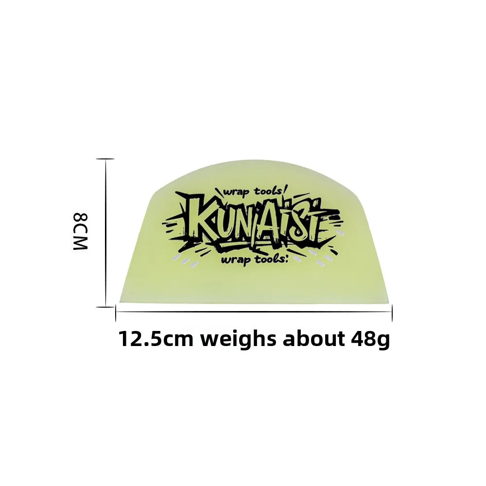 A light green TPU car wrap film squeegee with a soft edge, measuring 8cm in height and weighing about 48g.