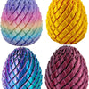 Four colorful twisty fidget eggs in purple, yellow, blue, and pink.