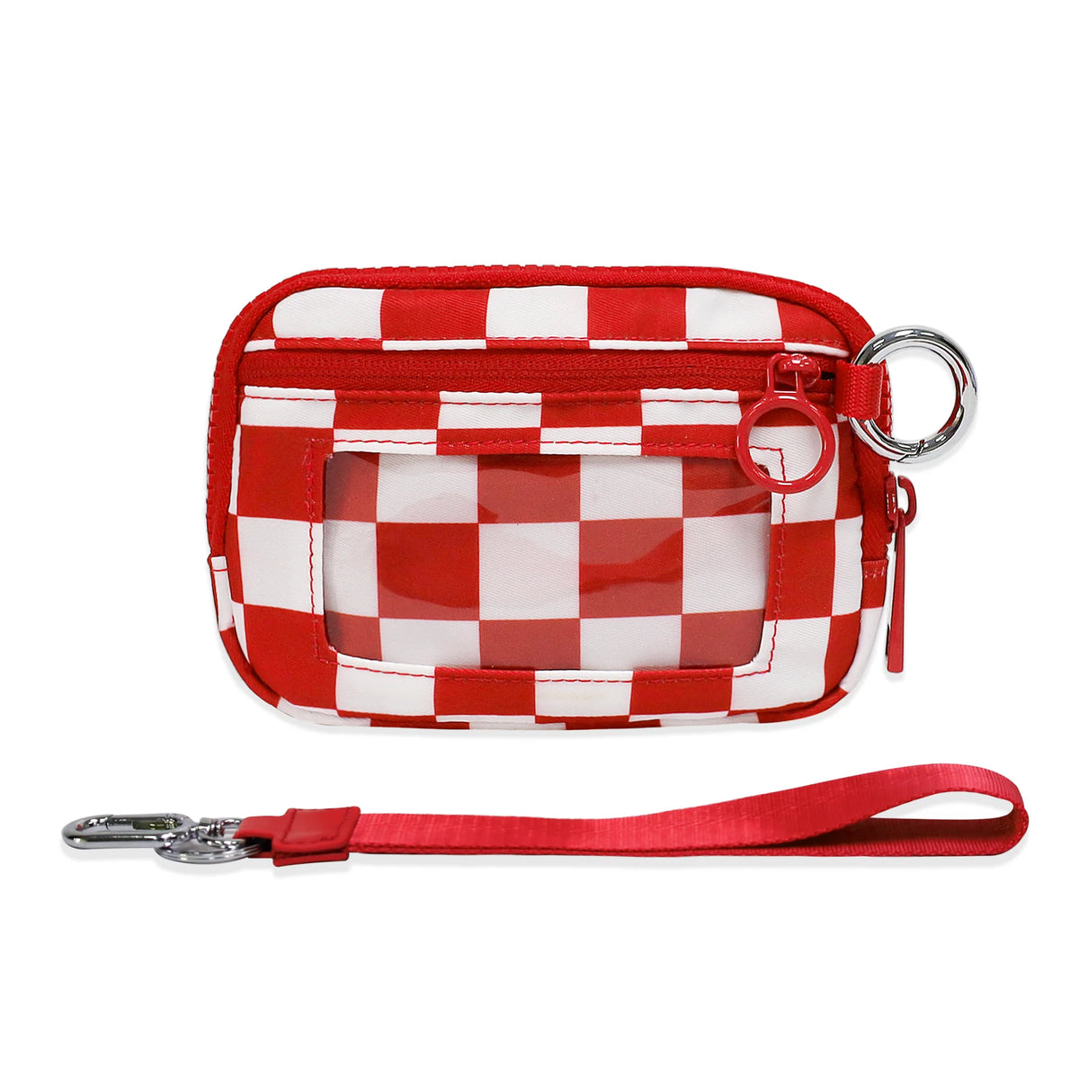 Checkered Card Case Wallet with Detachable Keychain and ID Window
