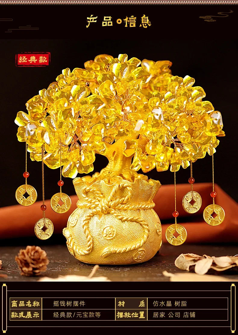 Golden Citrine Crystal Money Tree – Feng Shui Wealth Charm