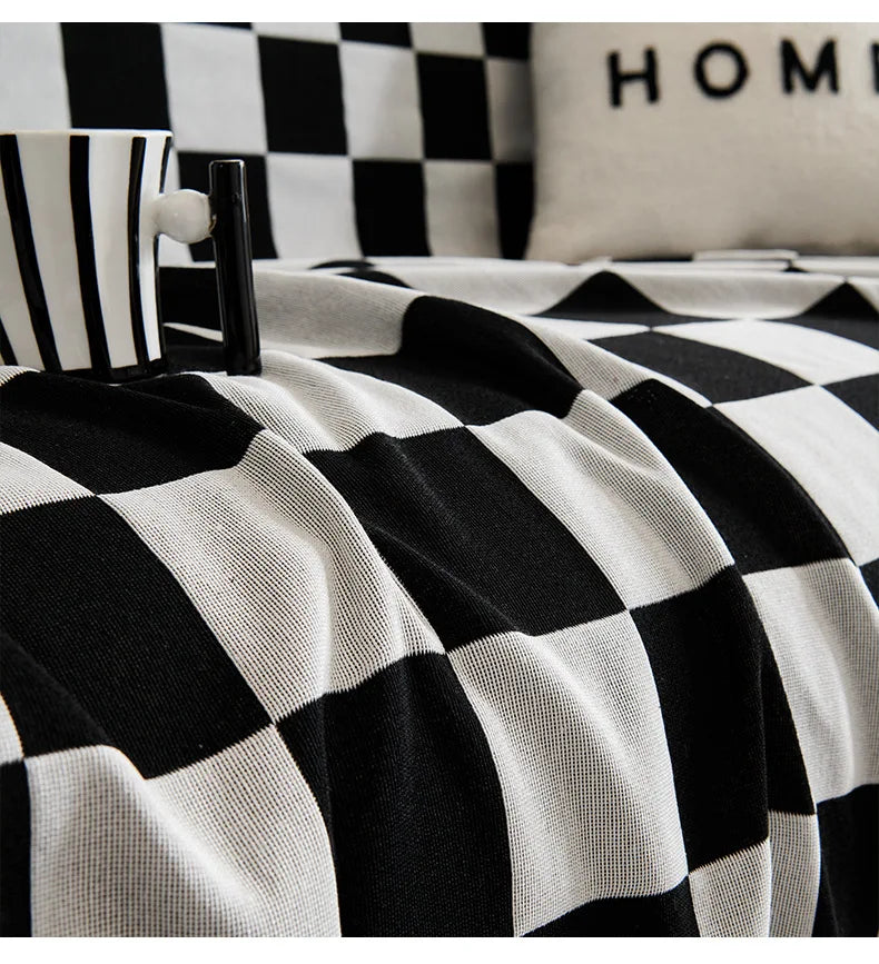 Checkerboard Jacquard Sofa Cover – Washable Nordic Style Slipcover