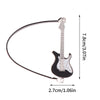 A black electric guitar miniature with a neck and body, shown against a white background.