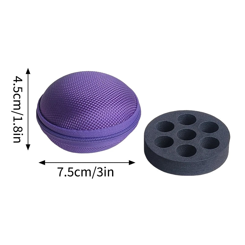 Purple mesh vial storage case with a lid and a separate dark storage disc.