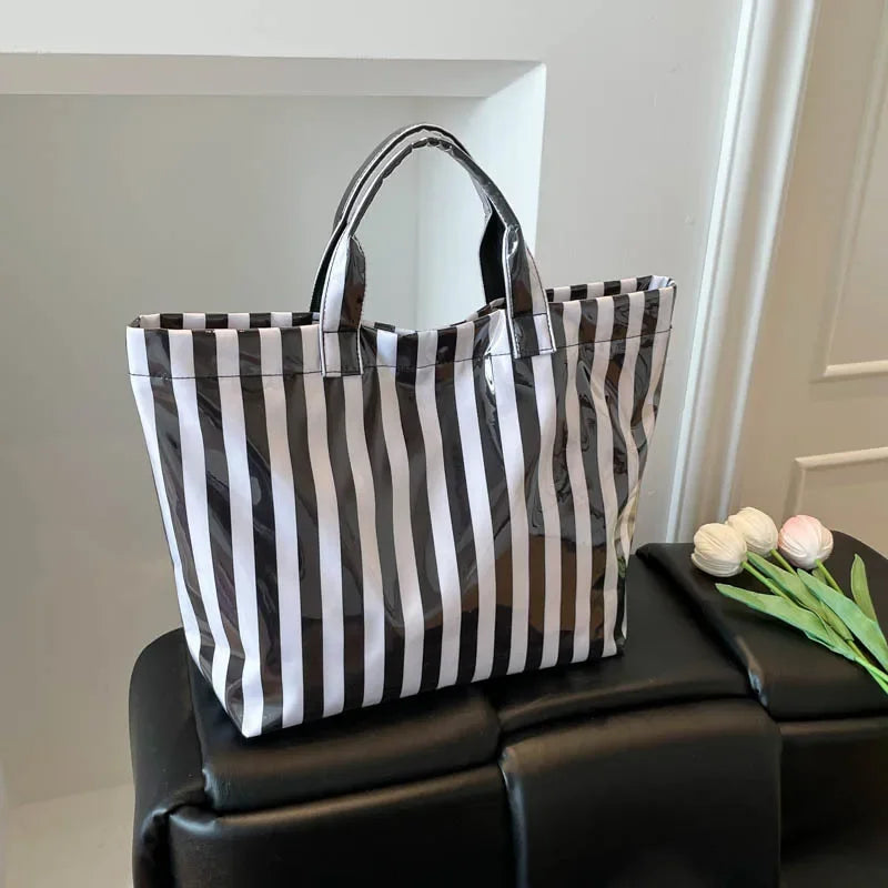 Striped PVC Waterproof Tote Bag for Everyday Use