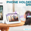 A white phone holder designed for shower use, featuring waterproof protection and 480° rotation.