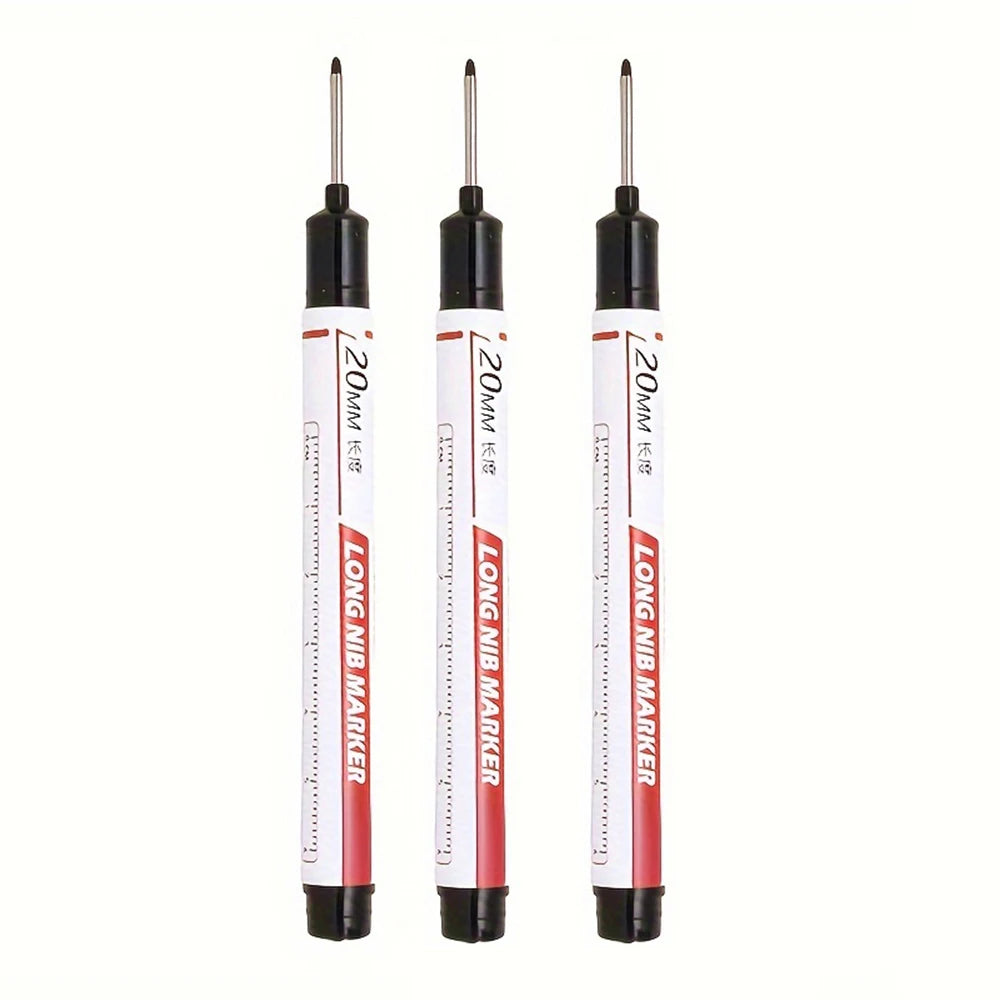 Three long-nib precision markers for metal, wood, and glass in black and red.