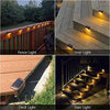 Four images showing various outdoor lighting options: Fence Light, Step Light, Deck Light, and Stair Light.
