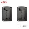 Two black wall-mounted battery tool holders with mounting plates and screws.