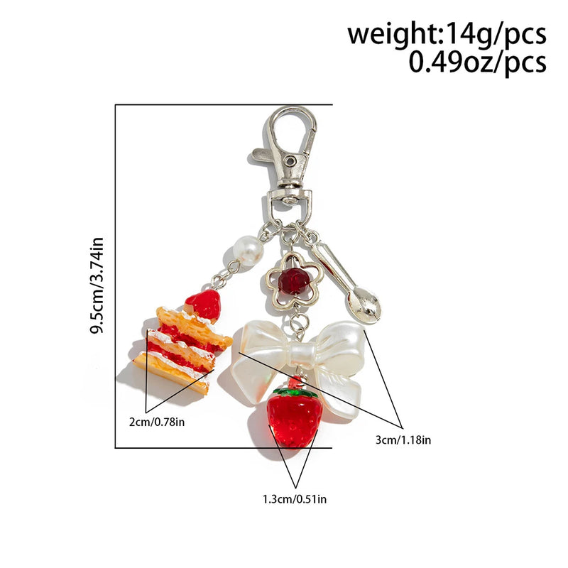 Strawberry Cake Bag Charm with Pearl Bowknot
