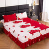 Elegant Elastic Fitted Bed Sheet Set with Lace Skirt and Pillowcases