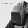 A single black memory foam pillow designed as a car headrest and lumbar support cushion.