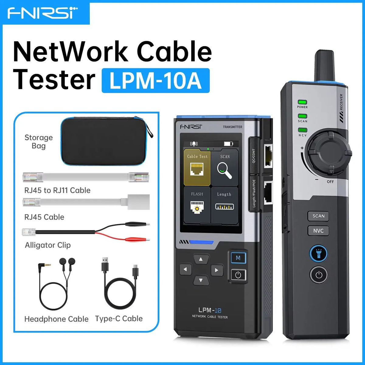 Multifunctional Network Cable Tester with Line Finder, PoE Detection & Port Flashing