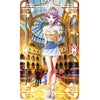 A stylized illustration of a princess character in a gold and blue dress standing in an ornate, light-filled setting.