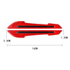 Two red reflective glow-in-the-dark bumper strips for car mirrors, measuring 16cm long and 3cm high.