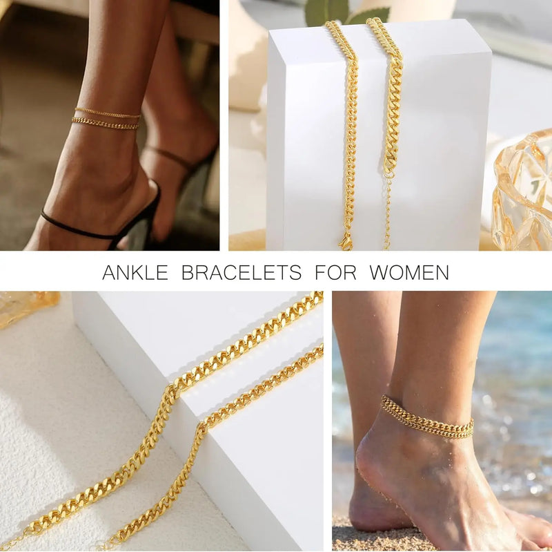 14K Gold-Plated Stainless Steel Cuban Link Anklet