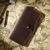 Vintage Leather Long Bifold Wallet with Snap Closure