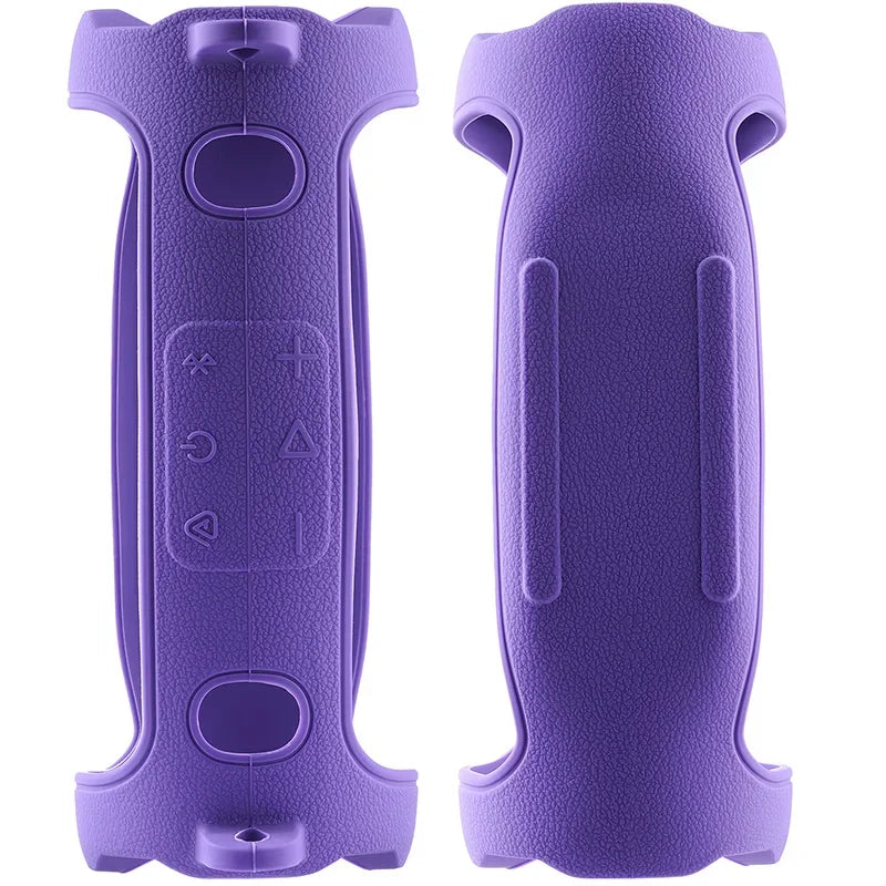 A purple shockproof silicone protective case for a JBL Charge 6 speaker.