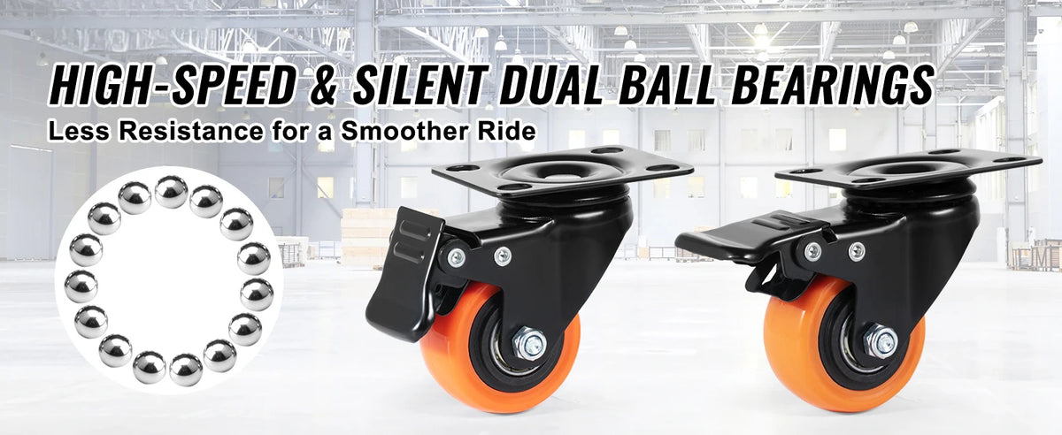 Heavy-Duty Swivel Plate Casters with Dual Locking Brakes (Set of 4)