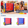 A set of red and blue outdoor game equipment including a basketball hoop and ring toss for fun.