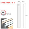 Silver LED motion sensor light fixture with a Type-C connection and 30cm length.