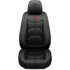 Black universal PU leather car seat cover with red stitching and a design logo