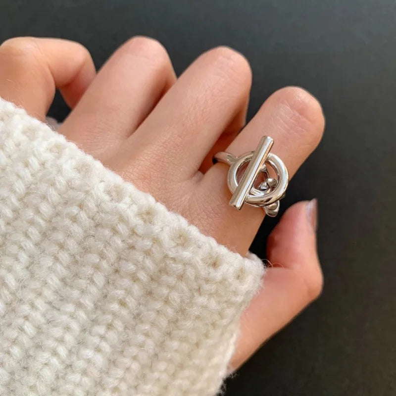 925 Sterling Silver Geometric Adjustable Ring