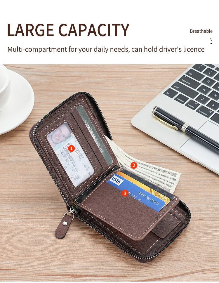 Men's Vintage PU Leather Wallet with Woven Tape Accent