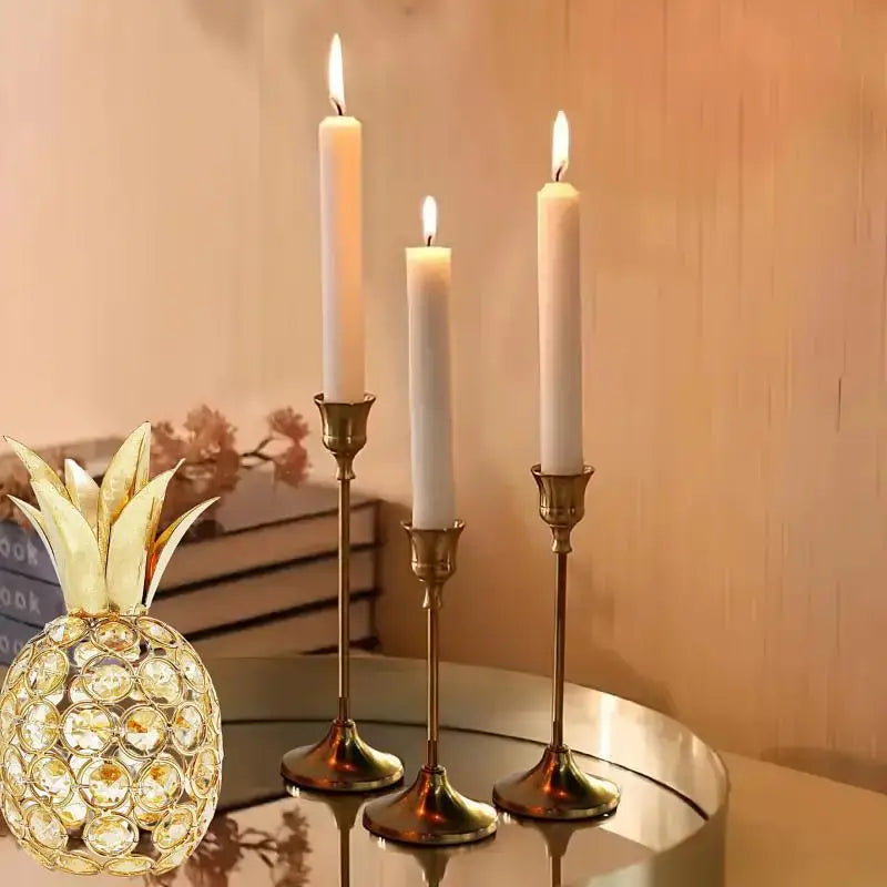 Vintage Set of 3 Metal Candle Holders with Matte Gold Finish