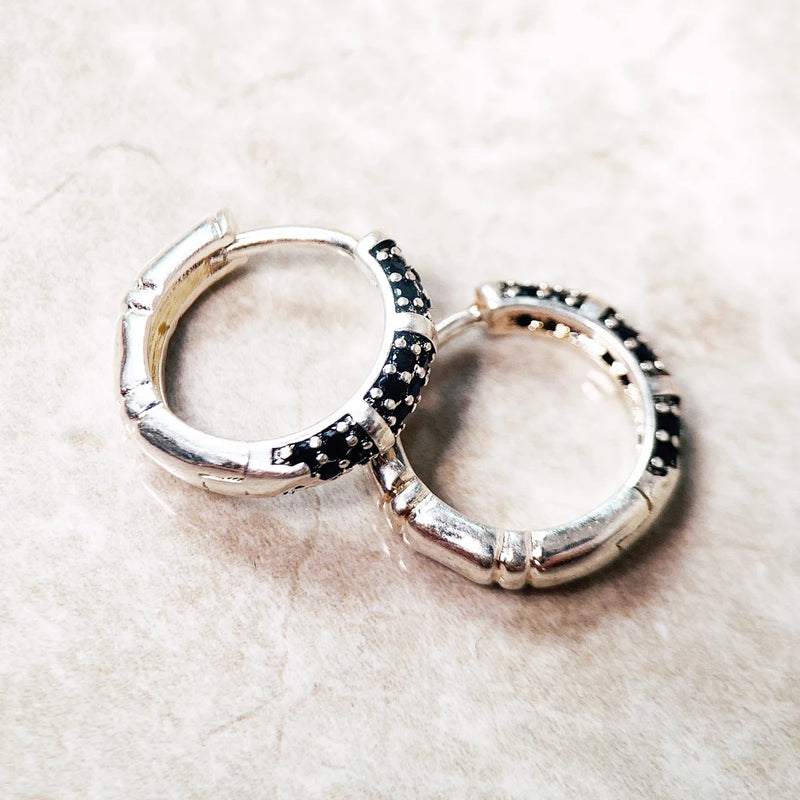 Bamboo-Style Hinged Hoop Earrings in Sterling Silver