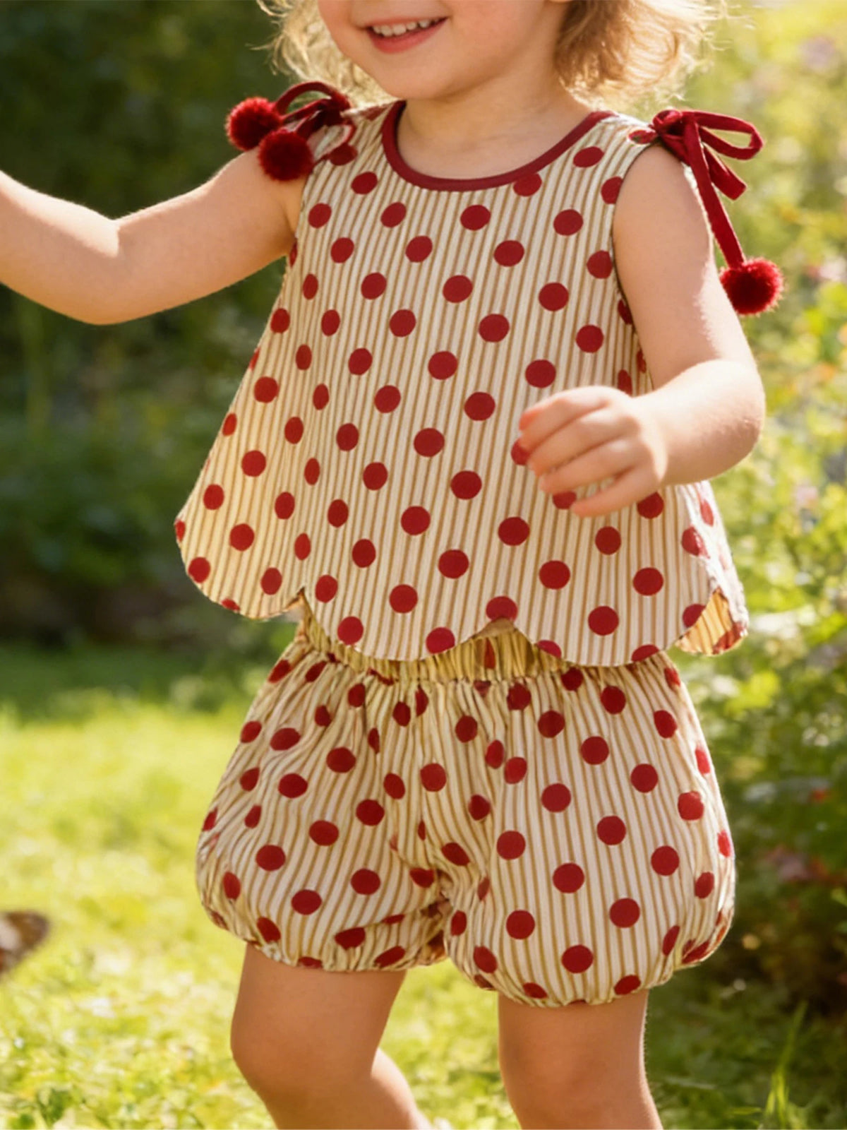 Girls' Sleeveless Dot Print Tank Top and Lantern Shorts Set