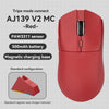 Red AJ139 V2 MC wireless gaming mouse with a magnetic charging base and receiver